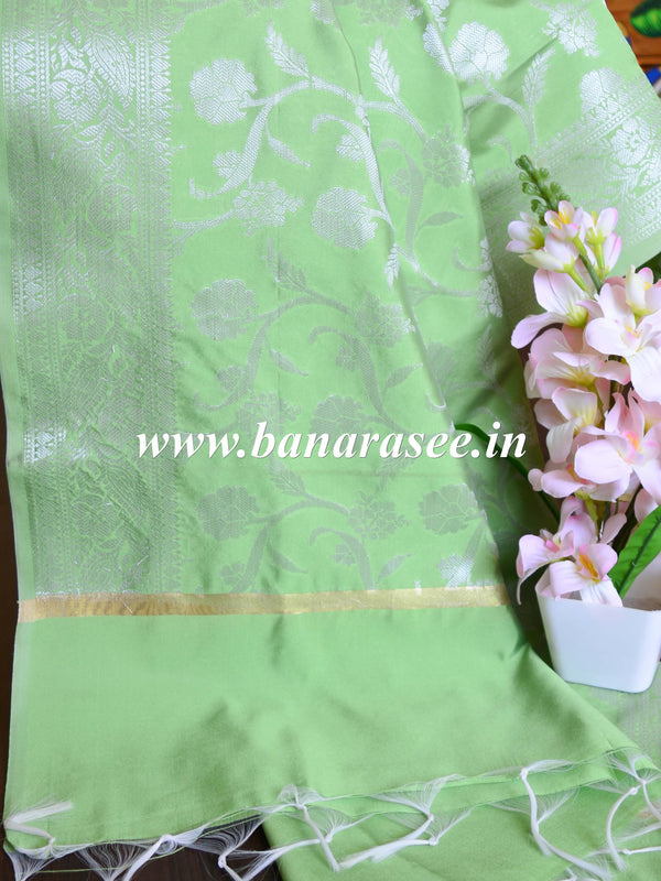 Banarasee Art Silk Dupatta Silver Zari Jaal Design-Light Green