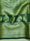 Banarasee Handwoven Semi-Chiffon Saree With Floral Border & Buti-Green