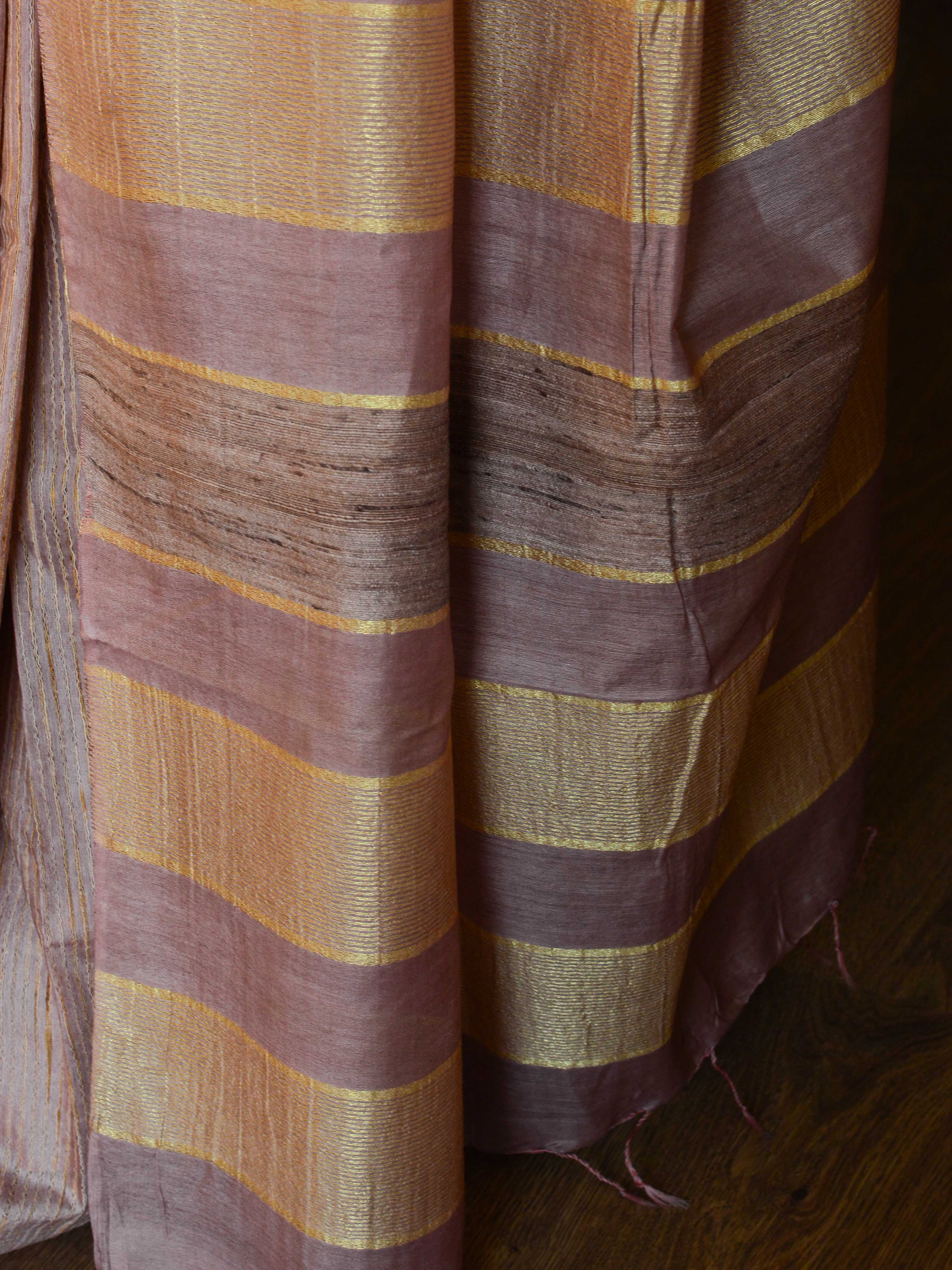 Bhagalpur Cotton Silk Ghichha Work Saree-Salmon pink