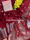 Banarasee Handwoven Semi-Chiffon Saree With Silver Zari & Contrast Blouse-Maroon
