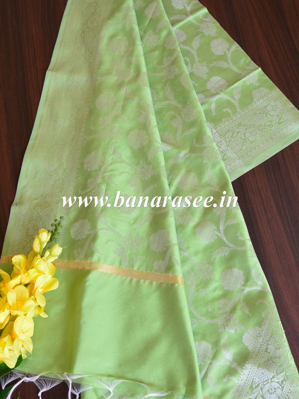 Banarasee Art Silk Dupatta Silver Zari Jaal Design-Light Green