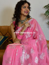 Banarasee Cotton Silk Mix Saree With Silver Zari Leaf Buta-Pink