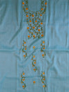 Banarasee Kota Doria Hand-Embroidered Phool Patti Work Salwar Kameez Dupatta Set-Blue