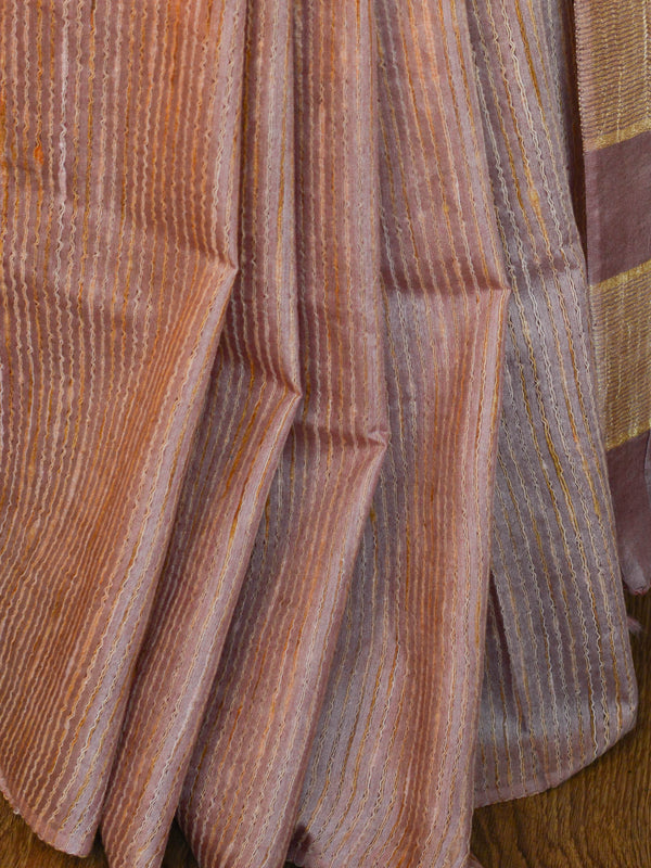 Bhagalpur Cotton Silk Ghichha Work Saree-Salmon pink