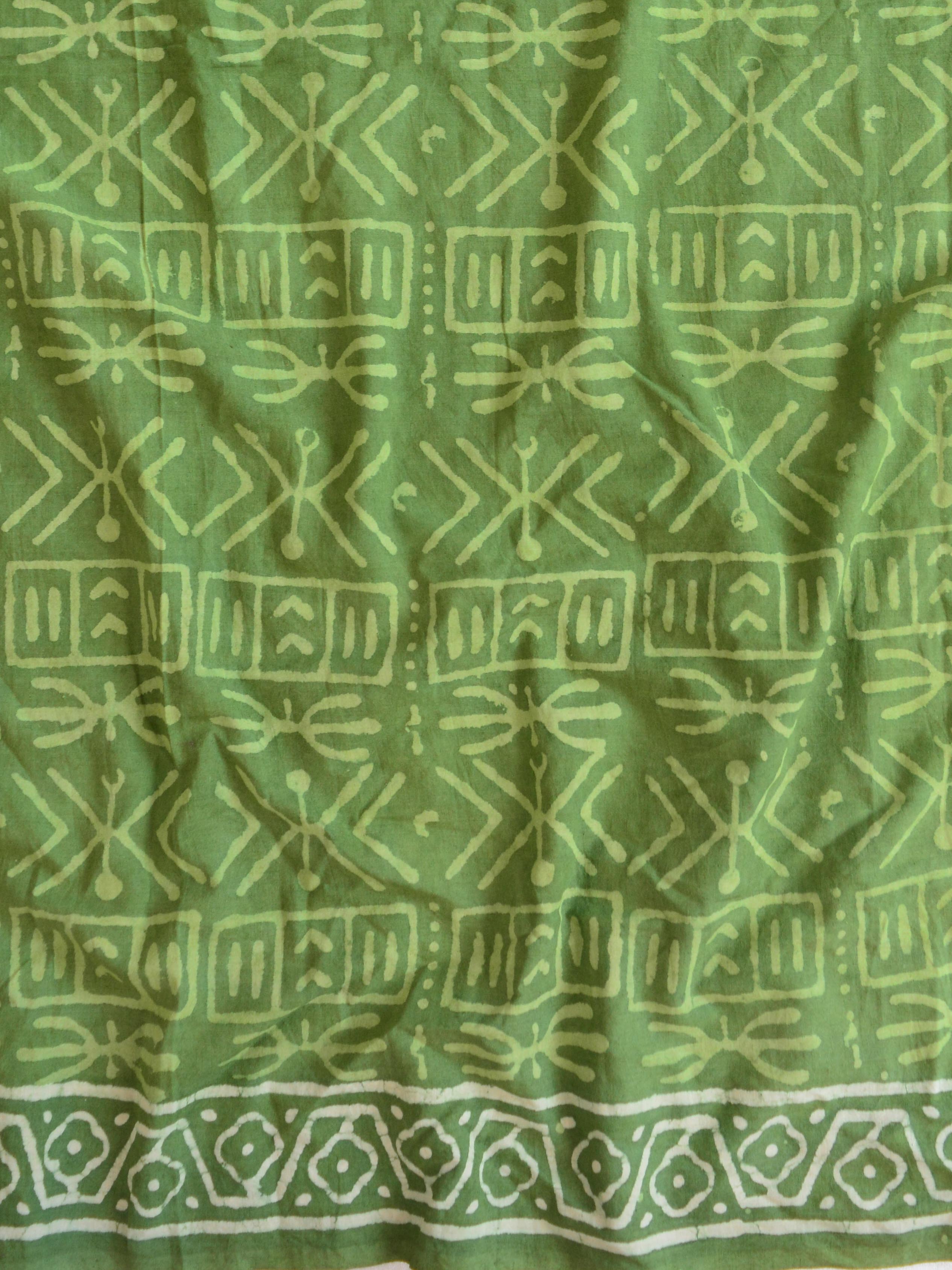 Handloom Mul Cotton Block Print Suit Set-Green