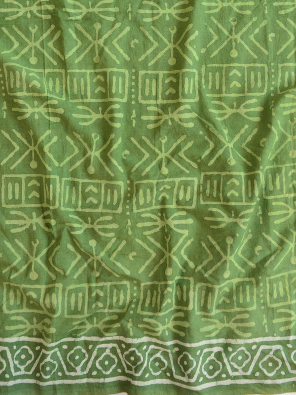 Handloom Mul Cotton Block Print Suit Set-Green