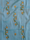 Banarasee Kota Doria Hand-Embroidered Phool Patti Work Salwar Kameez Dupatta Set-Blue