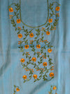 Banarasee Kota Doria Hand-Embroidered Phool Patti Work Salwar Kameez Dupatta Set-Blue