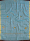 Banarasee Kota Doria Hand-Embroidered Phool Patti Work Salwar Kameez Dupatta Set-Blue