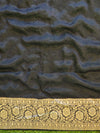 Banarasee Chiffon Floral Zari Buti & Border Saree-Black
