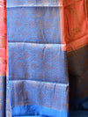 Banarasee Handwove Silk Cotton Saree With Antique Zari Buta & Border-Peach