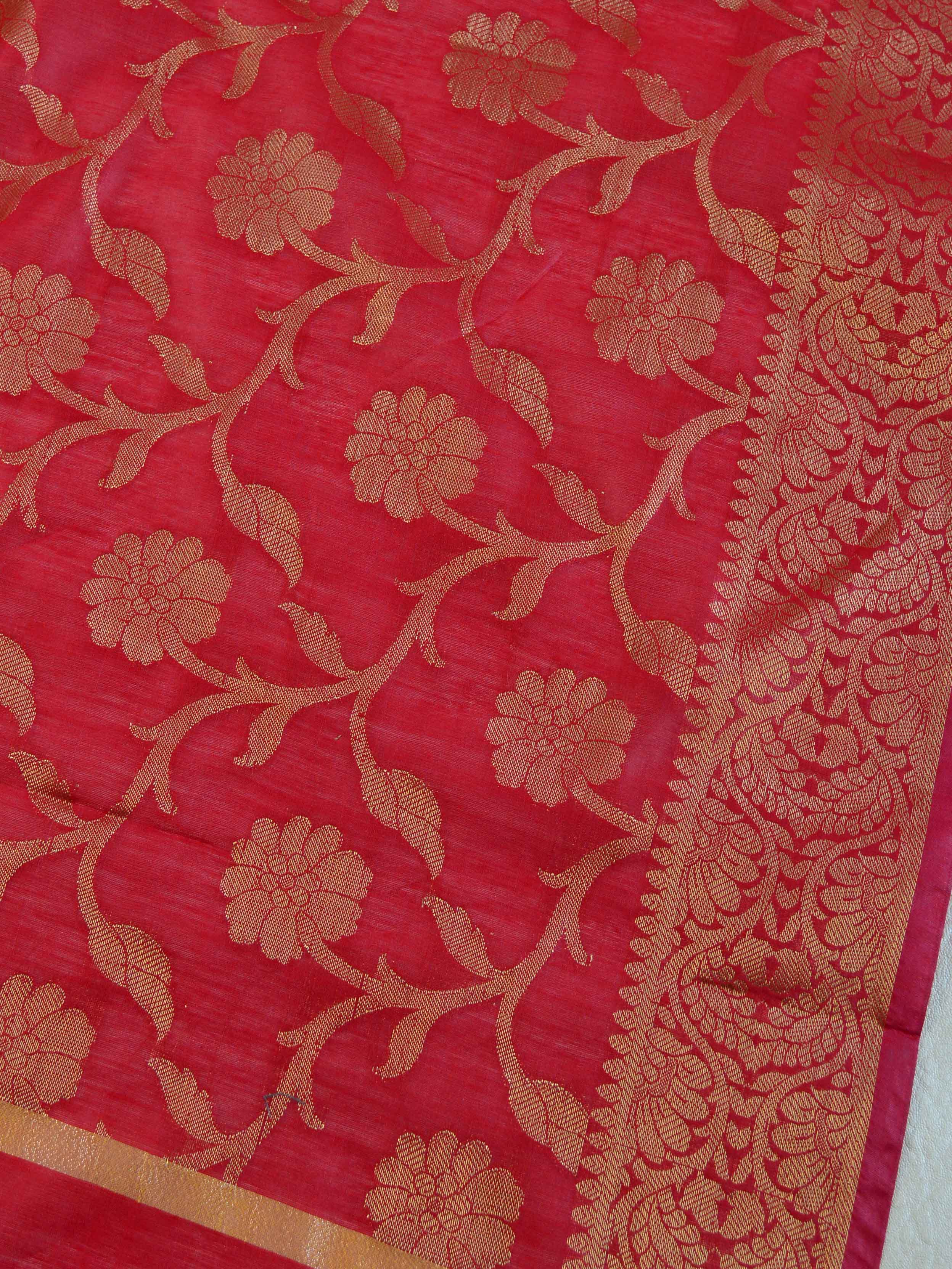 Banarasee Chanderi Cotton Zari Buta Design Salwar Kameez & Dupatta Set-Red
