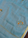 Banarasee Kota Doria Hand-Embroidered Phool Patti Work Salwar Kameez Dupatta Set-Blue