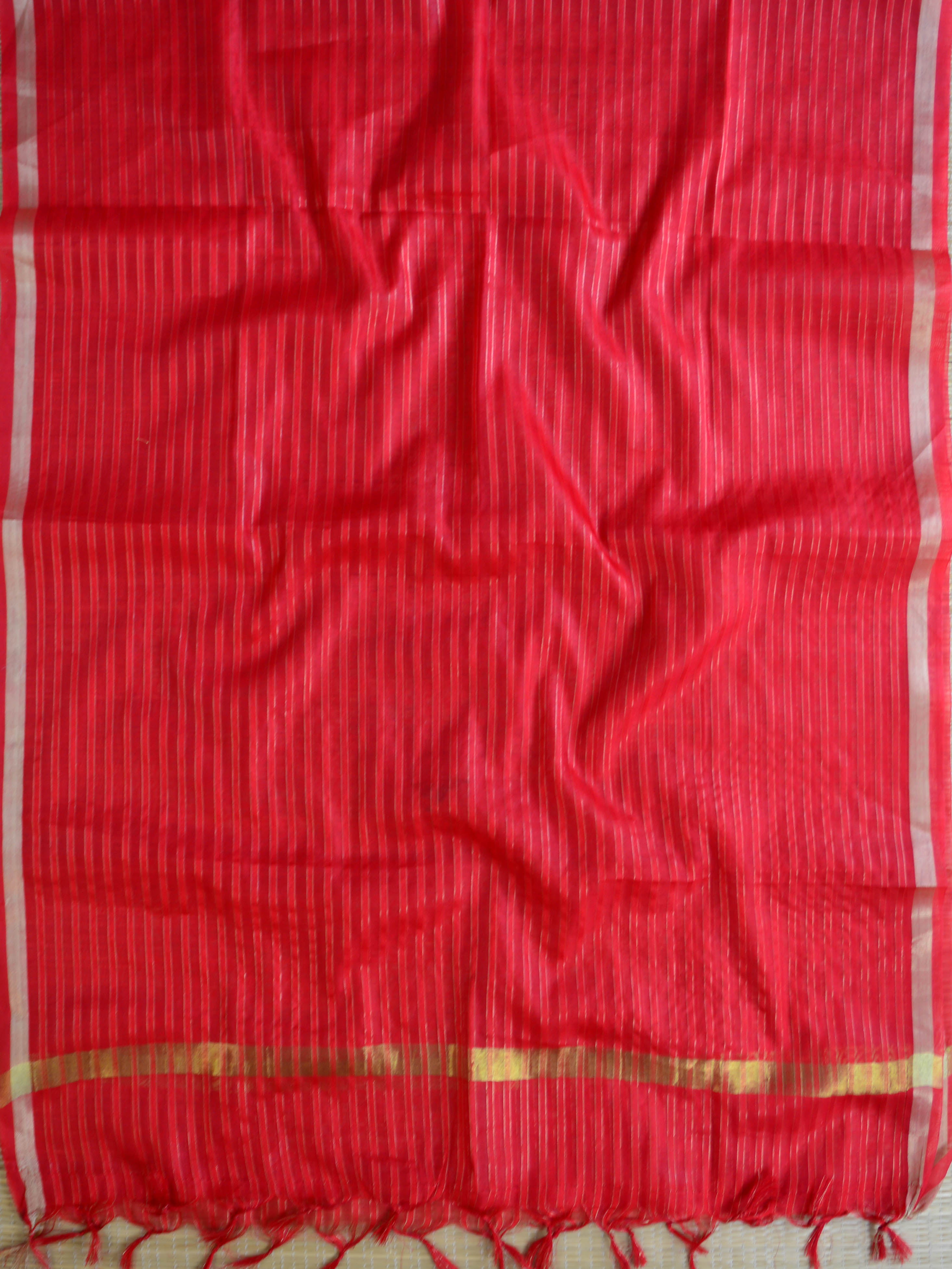 Banarasee Brocade Salwar Kameez Fabric With Art Silk Dupatta-Red & White