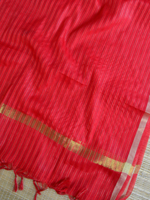 Banarasee Brocade Salwar Kameez Fabric With Art Silk Dupatta-Red & White