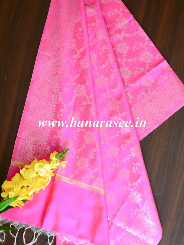 Banarasee Art Silk Dupatta Silver Zari Jaal Design-Pink