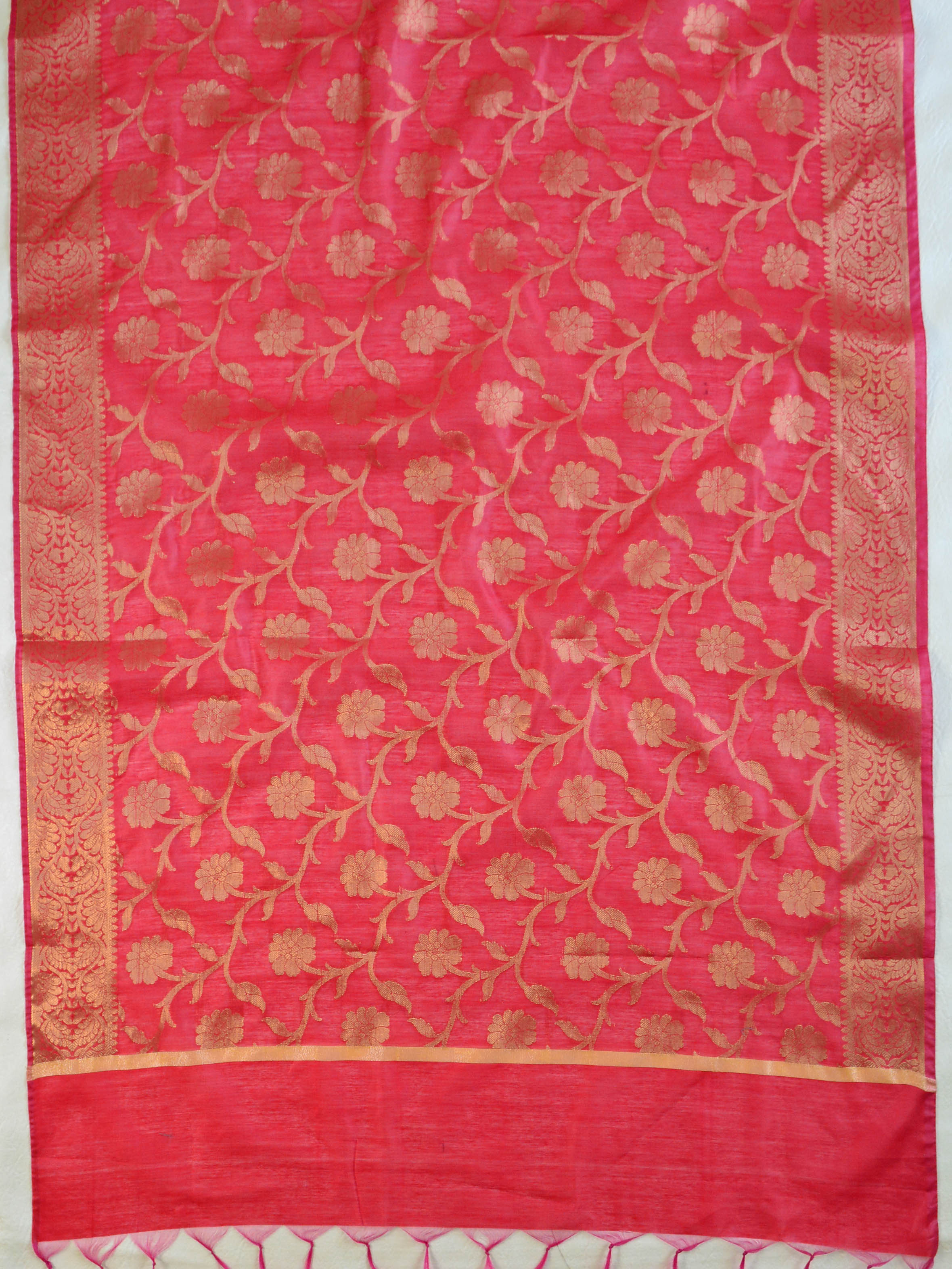 Banarasee Chanderi Cotton Zari Buta Design Salwar Kameez & Dupatta Set-Red