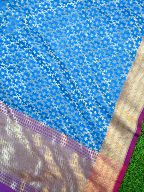 Banarasee Art Silk Dupatta Jaal Design-Turquoise Blue