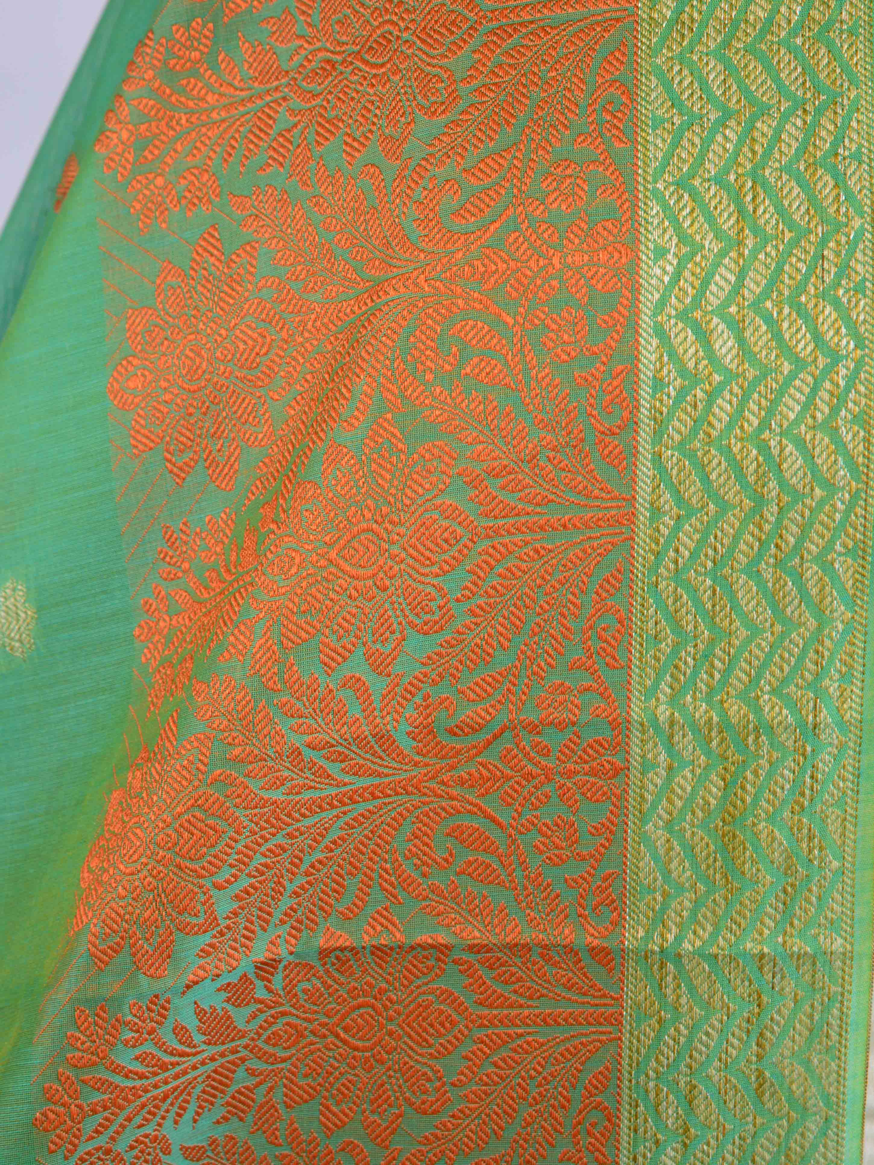 Banarasee Cotton Silk Resham Border Dupatta-Green