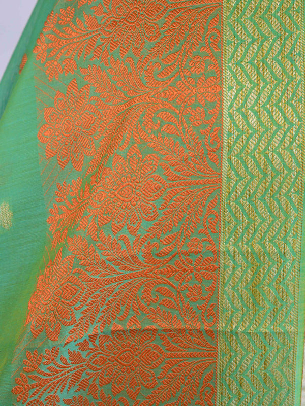 Banarasee Cotton Silk Resham Border Dupatta-Green
