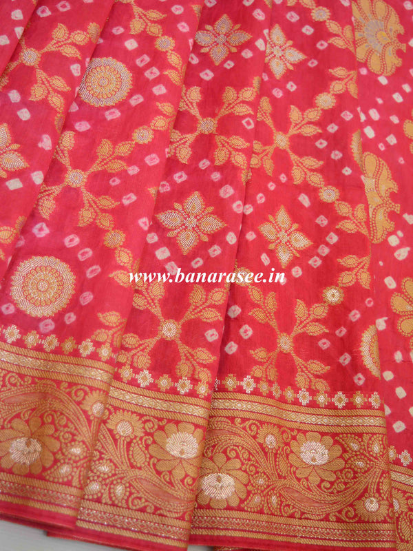 Banarasee Handloom Cotton Silk Bandhini Dyed Sona Rupa Zari Saree-Pink