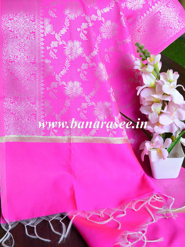 Banarasee Art Silk Dupatta Silver Zari Jaal Design-Pink