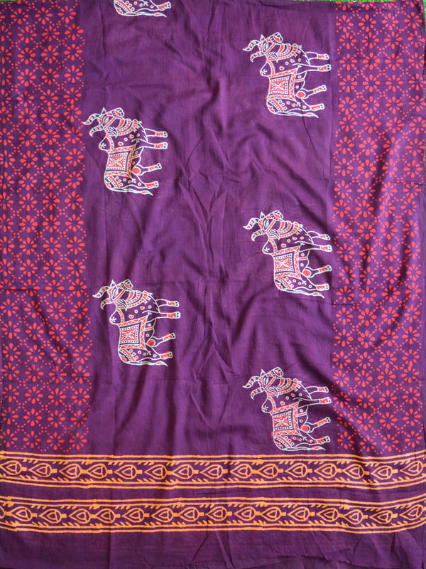 Handloom Mul Cotton Handblock Printed Suit Set-Violet