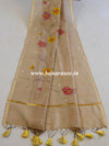 Banarasee Pure Handloom Chanderi Hand Painted Dupatta-Fawn