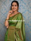 Kanjivaram Handwoven Semi Silk Saree With Jaal & Zari Border Design-Light Green