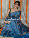 Banarasee Handloom Chanderi Digital Print Saree With Antique Zari Design-Blue