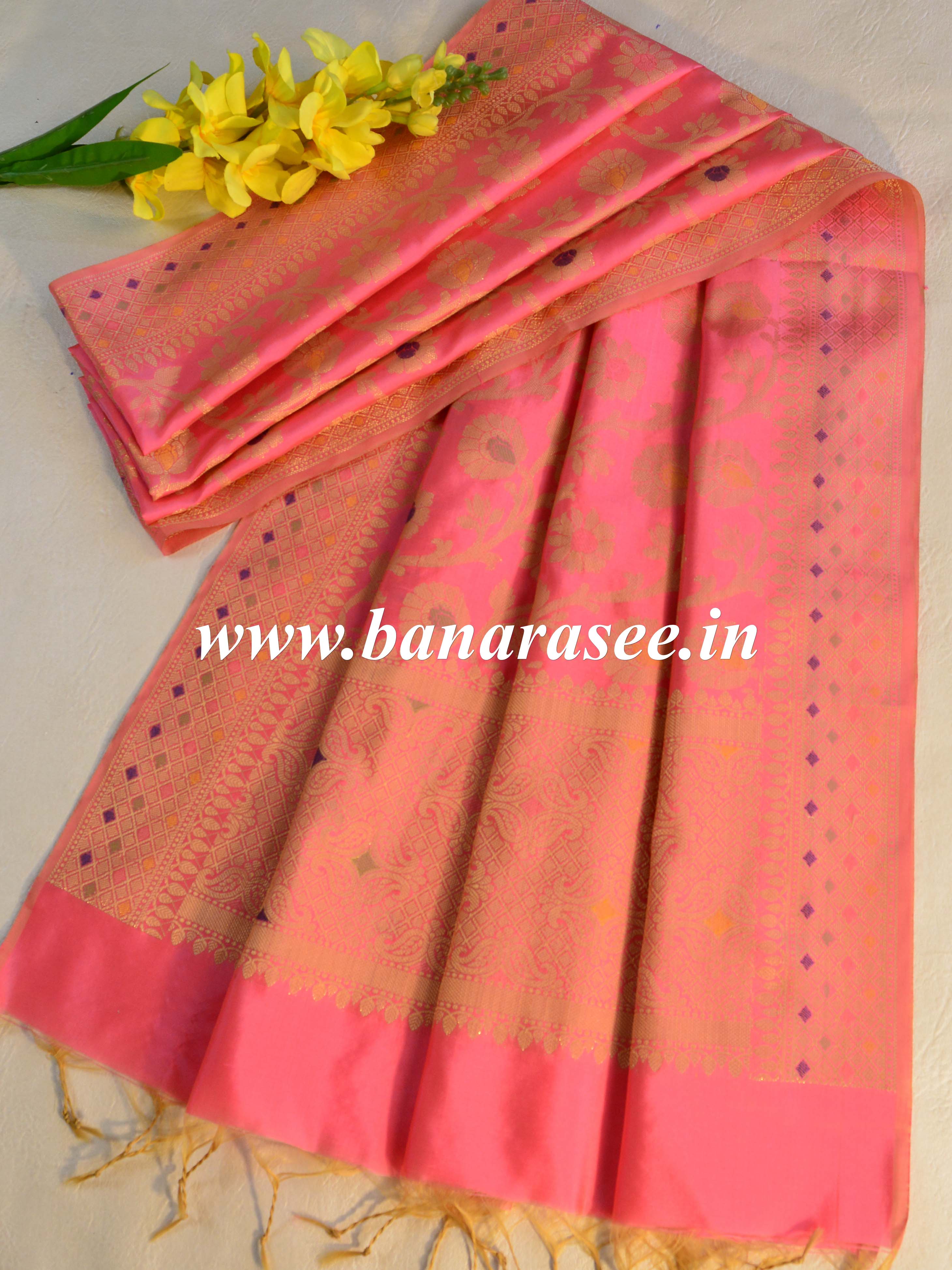 Banarasee Art Silk Jaal Design Dupatta-Pink