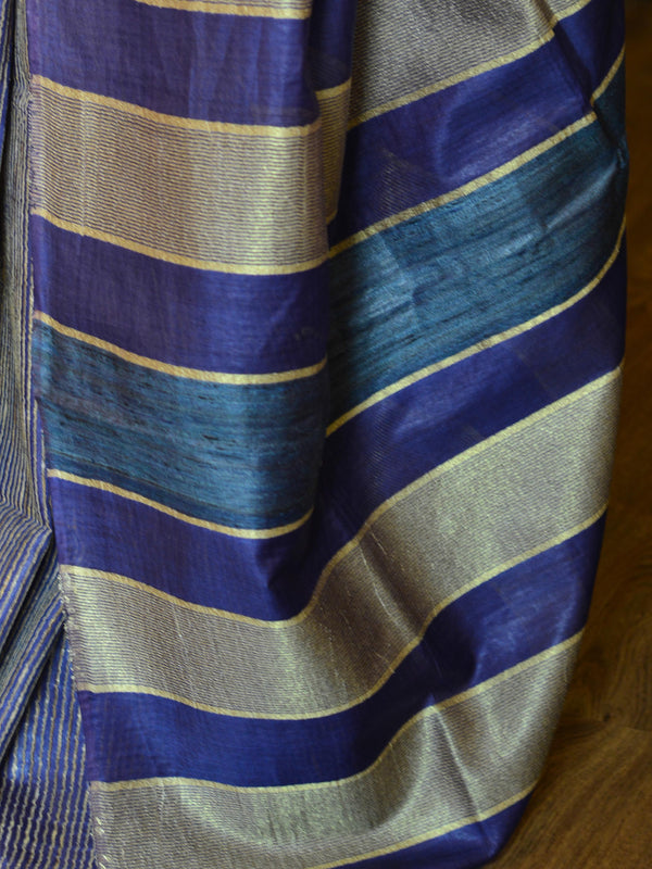 Bhagalpur Cotton Silk Ghichha Work Saree-Blue