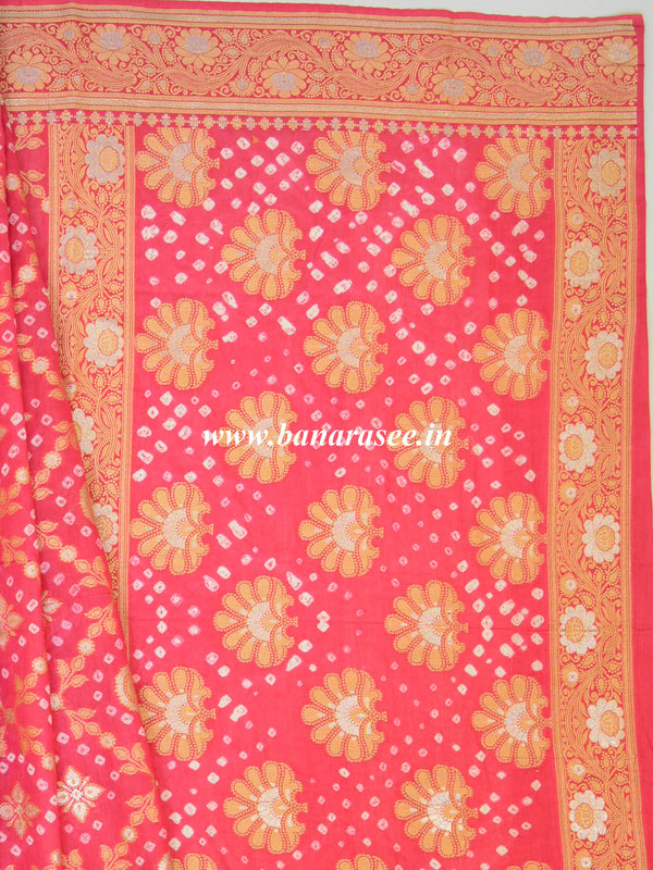 Banarasee Handloom Cotton Silk Bandhini Dyed Sona Rupa Zari Saree-Pink