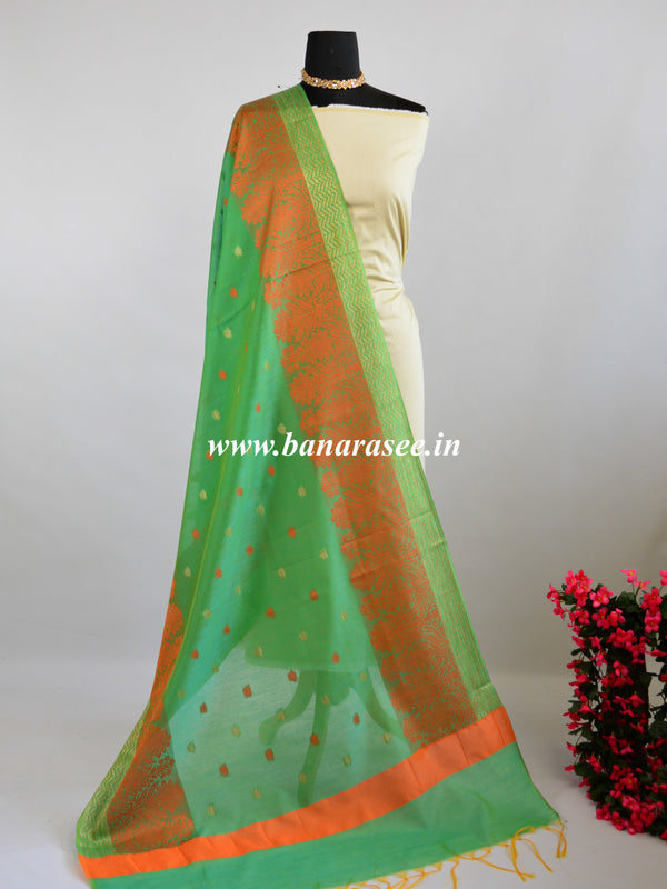 Banarasee Cotton Silk Resham Border Dupatta-Green
