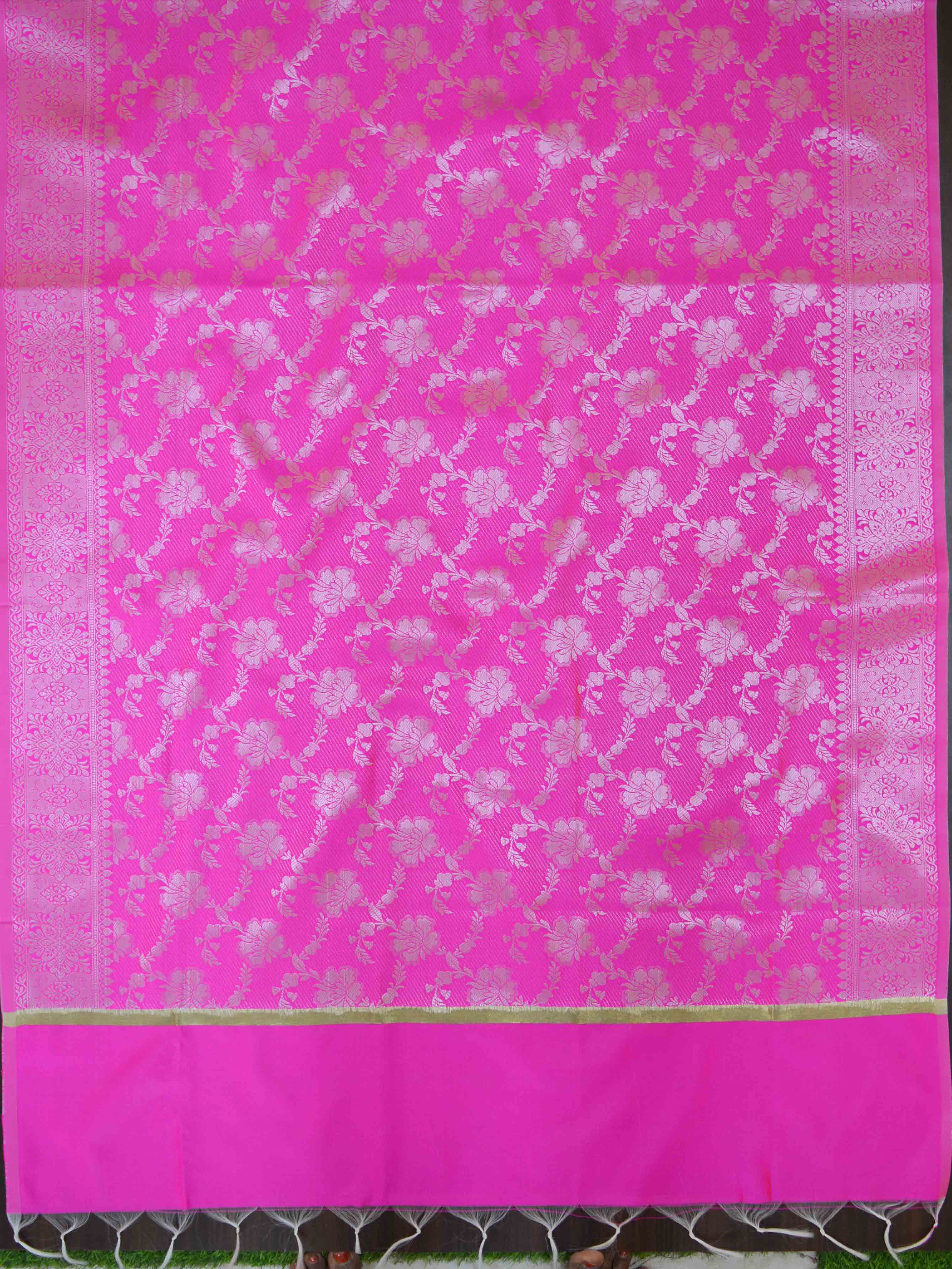 Banarasee Art Silk Dupatta Silver Zari Jaal Design-Pink