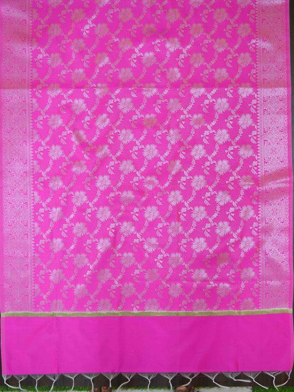 Banarasee Art Silk Dupatta Silver Zari Jaal Design-Pink