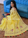 Banarasee Chanderi Cotton Hand-Embroidered Saree-Yellow