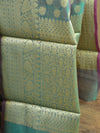 Banarasee Cotton Silk Saree With Zari Buti & Border-Green
