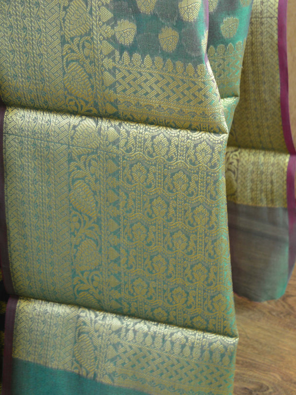Banarasee Cotton Silk Saree With Zari Buti & Border-Green