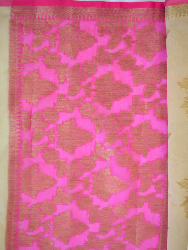 Banarasee Cotton Silk Mix Saree With Zari Leaf Buta-Beige