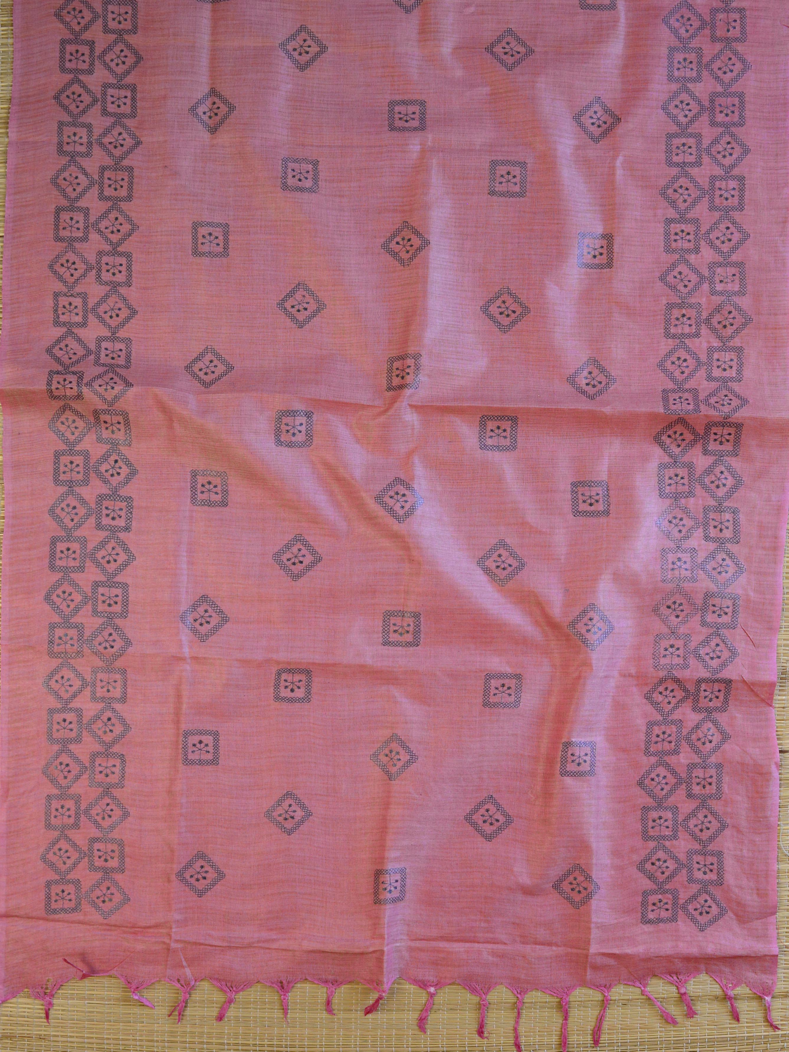 Handloom Embroidered Khadi Cotton Salwar Kameez Dupatta Set-Onion Pink & Blue