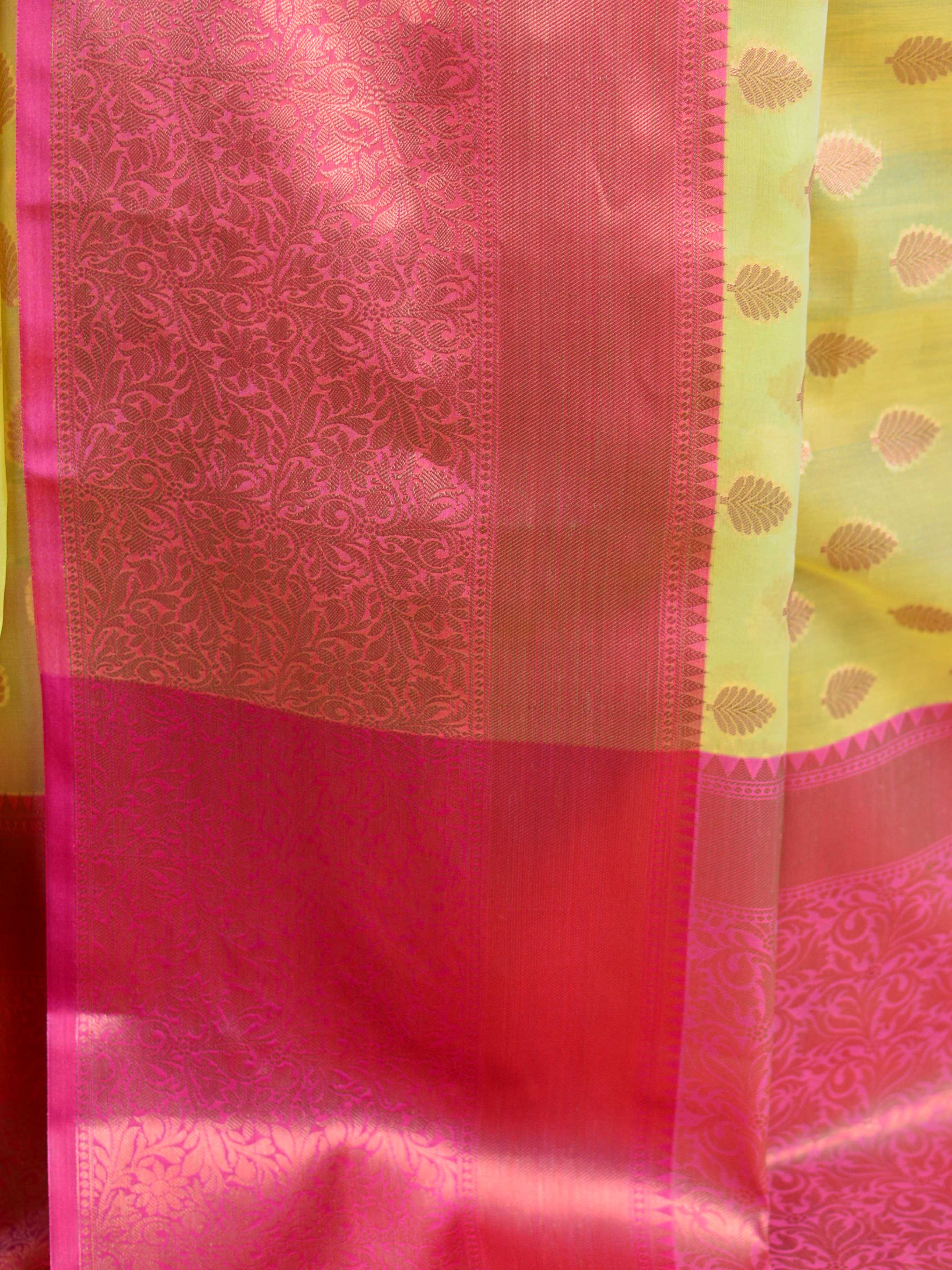 Banarasee Organza Mix Saree With Copper Zari Buti & Border-Yellow
