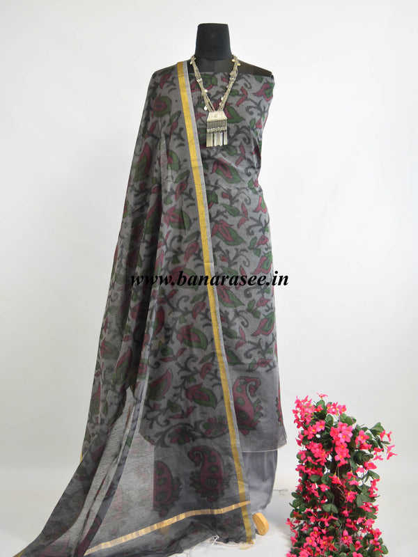 Banarasee Cotton Salwar Kameez Printed Fabric-Charcoal Grey