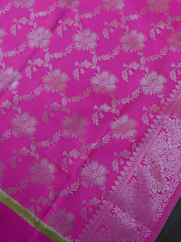 Banarasee Art Silk Dupatta Silver Zari Jaal Design-Pink