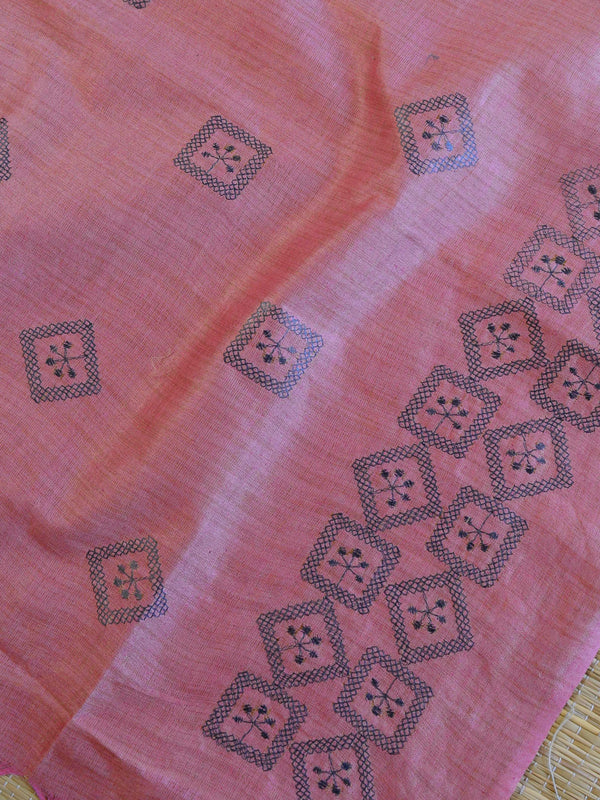 Handloom Embroidered Khadi Cotton Salwar Kameez Dupatta Set-Onion Pink & Blue