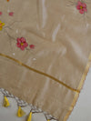 Banarasee Pure Handloom Chanderi Hand Painted Dupatta-Fawn