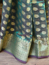 Banarasee Cotton Silk Saree With Zari Buti & Border-Green