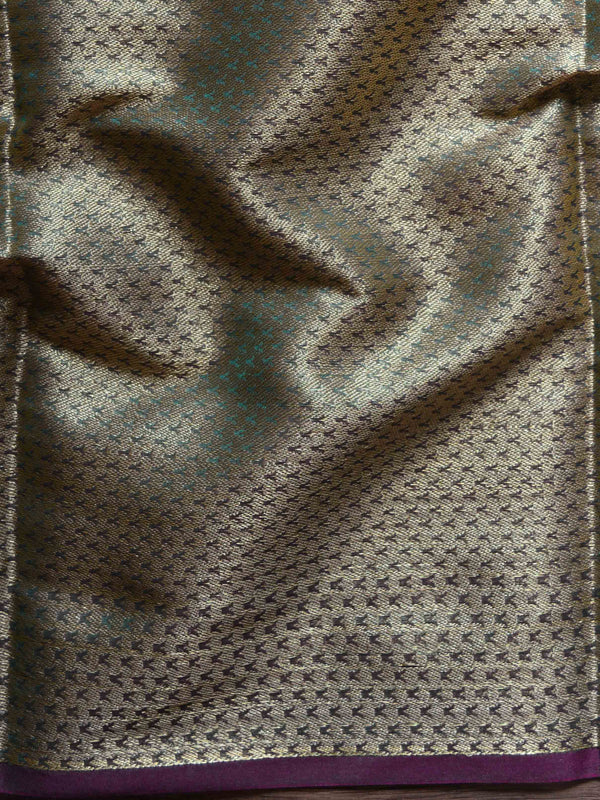 Banarasee Cotton Silk Saree With Zari Buti & Border-Green
