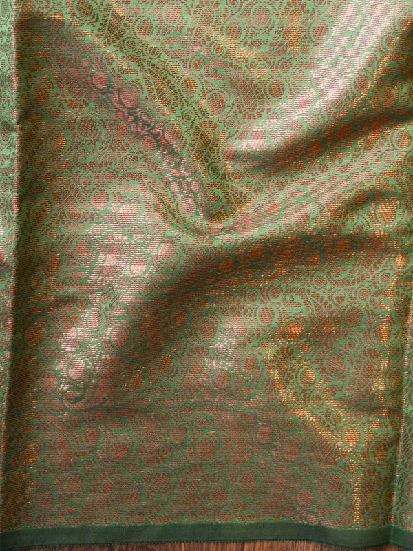 Kanjivaram Handwoven Semi Silk Saree With Jaal & Zari Border Design-Light Green