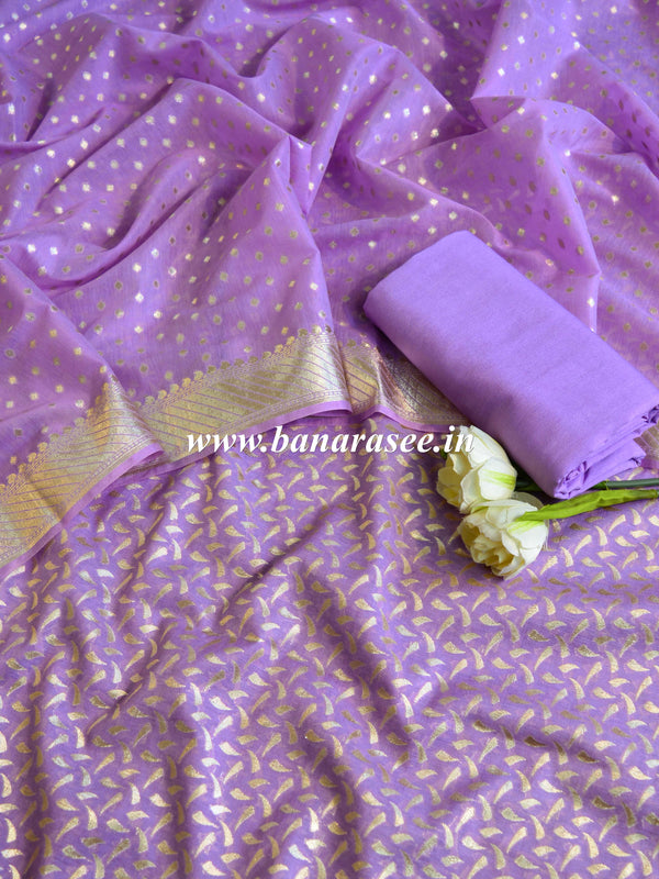 Banarasee Handloom Chanderi Cotton Zari Work Salwar Kameez Dupatta Set-Lavender